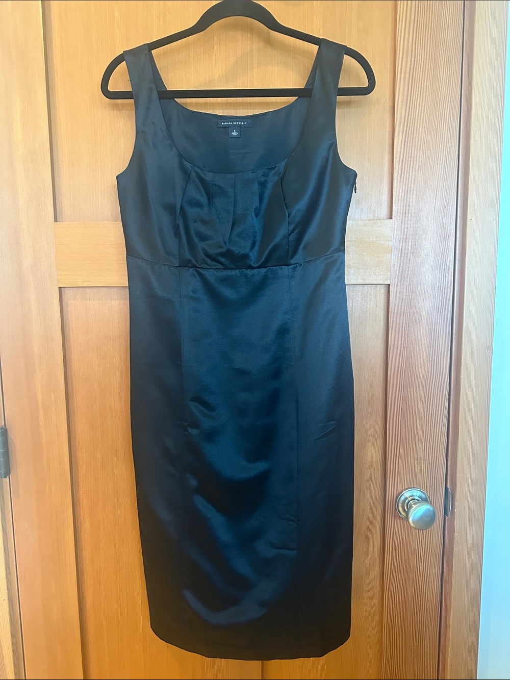 Banana Republic Black Satin Midi Sheath Dress